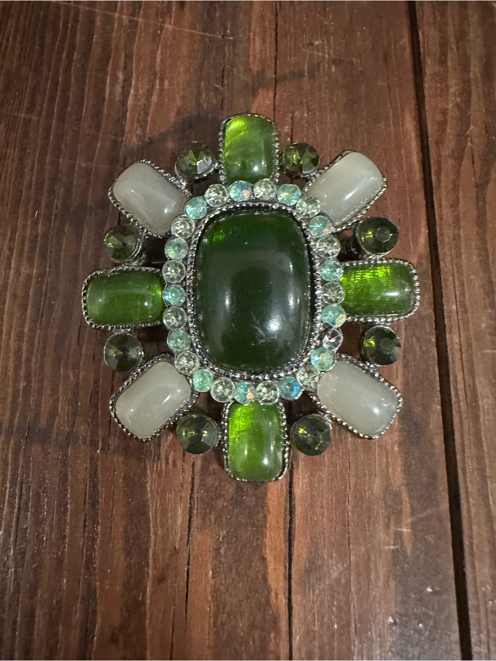 Emerald Cluster Statement Brooch - Green & Cream